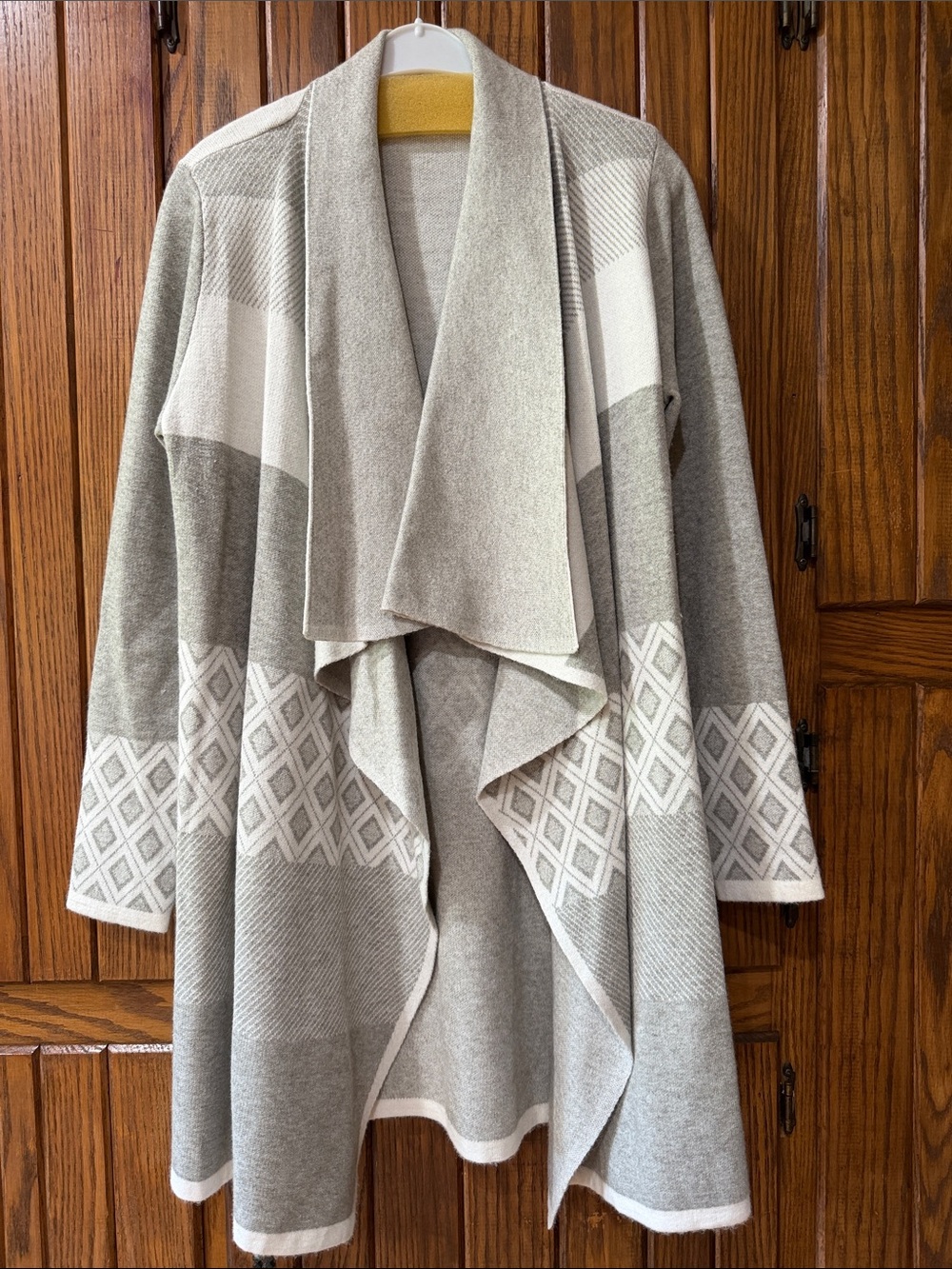 EVOLUTION Drape Front Open Long Cardigan Sweater - Light Gray white - size L